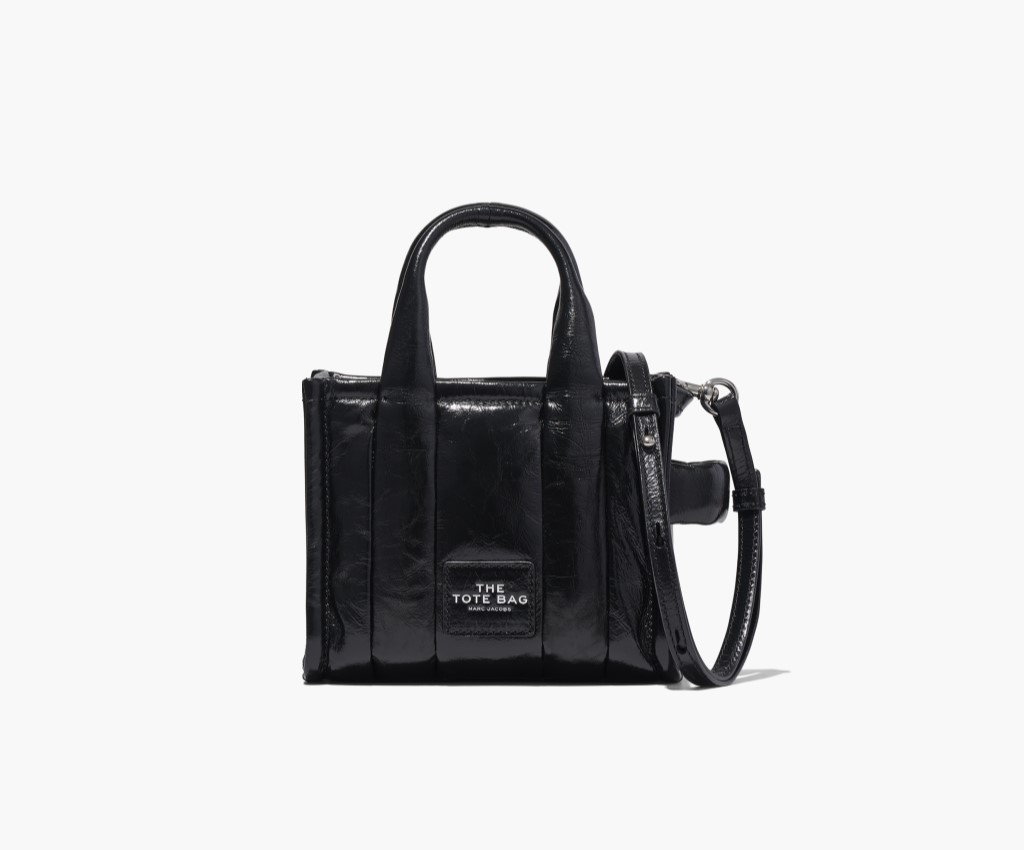 The Shiny Crinkle Crossbody Tote (Black)